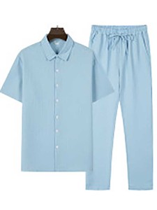 OEM personalizado impreso de los hombres de color sólido de los hombres nuevo verano caliente transfronterizo camisa delgada tendencia juvenil casual traje deportivo - Product Image 5