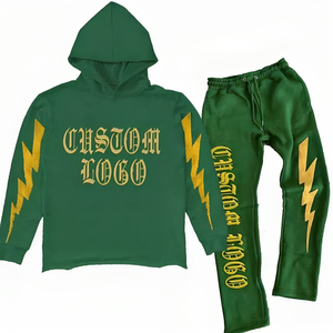 Custom High Quality 100% Cotton French Terry Tracksuit New Year Christmas Jogger <b>Set</b> with Raw Hem Cut <b>Sew</b> for Winter Sports - Product Image 4