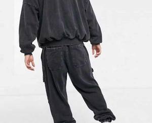 Vente en gros logo personnalisé sweat à capuche et pantalon de survêtement délavés à l'acide ensemble 2 pièces survêtements vintage vierges teints en couleur unie pour hommes - Product Image 3