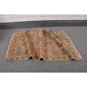 Vintage 1.4x2.8 ft Rug, Turkish Rug, <b>Brown</b> Camouflage Rug <b>Wool</b> - Product Image 5