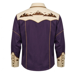 Camisa Vaquera Occidental Unisex Personalizada con Ribete en Contraste, Manga Larga, Bordada, Estilo Rodeo, Abotonada, Vintage, Casual, Corte Ajustado - Product Image 2