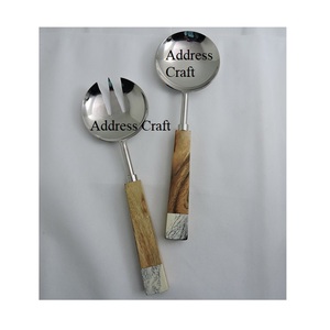 Juego de tenedor de cuchara para ensalada al por mayor más Popular con mango de resina, herramientas de servicio de acero 304, utensilios de cocina, juego de servidor de ensalada manual - Product Image 3