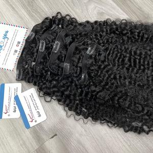 Proveedor de alta calidad superior Clip de cabello humano vietnamita en vapor rizado Negro natural Listo para enviar - Product Image 1
