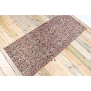 Tapis turc vintage, tapis de 2,5 x 5,7 pieds, tapis marron bleu à motifs floraux - Product Image 2
