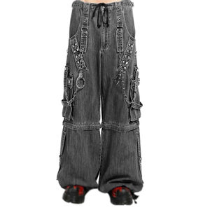 Meilleure vente pantalon en jean gothique pour hommes haute qualité vêtements de rue respirant imprimé en 3D broderie de cristal bouton d'hiver - Product Image 6