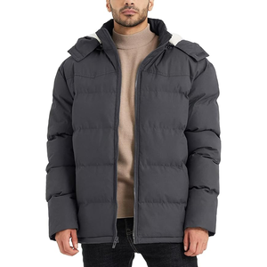 Blouson d'hiver matelassé léger pour homme, style universitaire, imperméable, respirant, coupe-vent, avec capuche et lettres en toile - Product Image 1