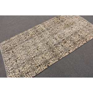 Alfombra tradicional de lana marrón Beige de 3,6x6,7 pies, diseño de retazos turco hecho a mano para entrada, pasillo, sala de estar, uso de látex - Product Image 2