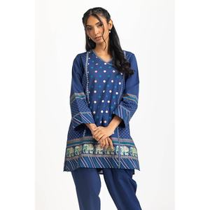 ชุดเซ็ตผ้าชีฟองพิมพ์ลายบล็อกสีน้ำเงินสำหรับผู้หญิง เสื้อแขนสามส่วนปักลาย ความยาวเหนือเข่า เหมาะสำหรับใส่ไปไนต์คลับ - Product Image 5