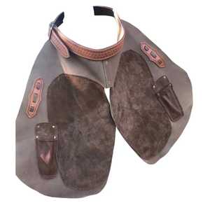 Recién llegado, delantal herrador de dos tonos con hebilla con bolsillos para cuchillos, parches de muslo reforzados con cuero de vaca, resistencia al corte - Product Image 2