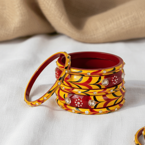 Set of 6 Traditional Lac Fine Bangles Red & Yellow Traditional Indian Jewelry - Product Image 4