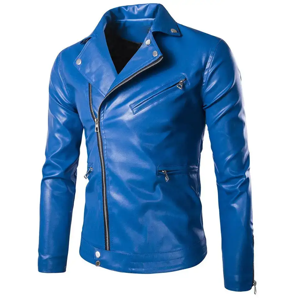 Top Selling Leather Jacket Fashion Men Clothing Leather Jackets Custom Made Leather Jackets Dark Blue Color 2024