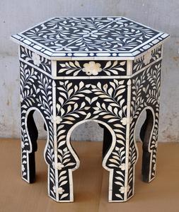 Luxury Custom Round Bone Inlay Console <b>Table</b> Handcrafted Resin <b>Stool</b> for <b>Dining</b> Room and Home Decor - Product Image 6