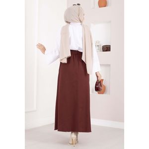 Burgundy Chiffon <b>Skirt</b> with <b>Elastic</b> Waist Pocket Detail Digital Print Soft Breathable Embroidered Empire Waistline Spring Style - Product Image 4