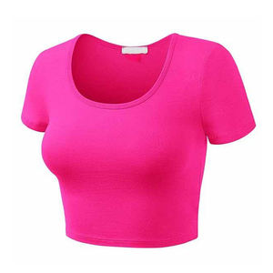 Camiseta corta informal para mujer Camiseta ajustada de algodón y poliéster de longitud corta con diseño impreso y logotipo para el verano - Product Image 4