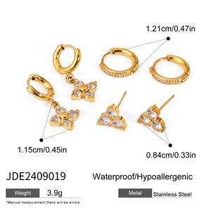 J&D Juego de Tres Pares de Aretes de <span class=keywords><strong>Aro</strong></span> de Acero Inoxidable en Oro de 18k con Circonita Blanca y <span class=keywords><strong>Estrella</strong></span> de Cuatro Puntas, Modernos y Versátiles - Product Image 6