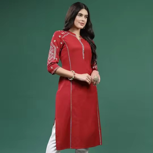 Robe indienne ethnique pour femme, brodée de fleurs, coupe trapèze, en pur coton, longue, à manches longues, style vintage, décontractée et lavable - Product Image 1