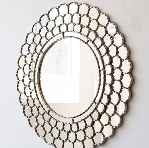 Grand miroir mural rond en argent, miroir encadrée en bois avec feuille d'argent - Product Image 4
