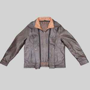 Veste en cuir OEM en gros avec doublure zippée intérieure col montant fermeture à glissière capuche amovible logo avant Position-ODM Supply - Product Image 1