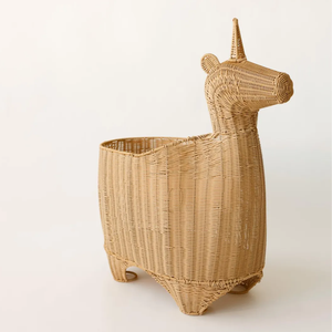 Cesta de Almacenamiento Infantil de Mimbre de Ratán con Forma de Unicornio Hecha a Mano, Decoración del Hogar - Product Image 3