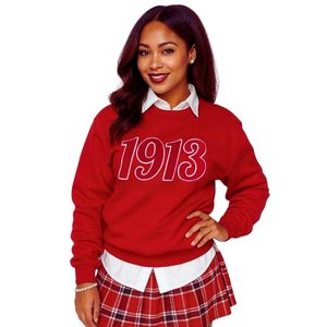 <b>Red</b> 1913 DST Chenille Crewneck Sweatshirt Premium Fleece Sorority Apparel Greek Delta Clothing Cozy Winter Top - Product Image 1