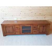 Meuble TV rustique moderne en teck de 7 pieds, style antique indonésien, en bois légal, avec 3 portes et 4 tiroirs, durable, pour salon et maison