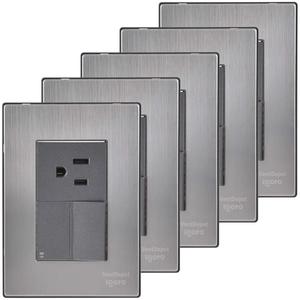 Elegante Presa a Muro, MXINC-005, 5 Pezzi, Presa/Interruttore per Scale, 125-250VAC, 10/15A, 50/60Hz, Argento/Oxford, Acciaio Inossidabile - Product Image 1