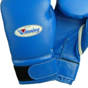 Gants de boxe professionnels en cuir bleu avec fermeture velcro au poignet, gants d'entraînement et de sparring pour hommes et femmes - Product Image 4
