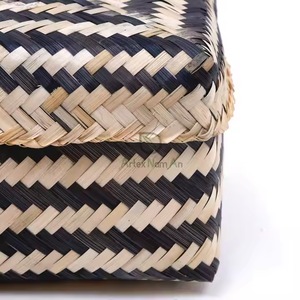 Caja de bambú ecológica con tapa, almacenamiento tejido de forma cuadrada para artículos del hogar y regalos - Product Image 5