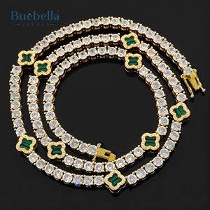 Venta caliente 14K Chapado en oro blanco Eslabón cubano 925 Plata 9mm hoja de trébol verde Moissanite Cadena de tenis - Product Image 5