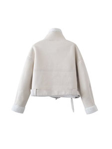 Chaqueta informal Vintage para mujer, prendas de vestir exteriores cortas de cuero PU y forro polar transpirable, chaquetas cálidas y elegantes a la moda para mujer - Product Image 2