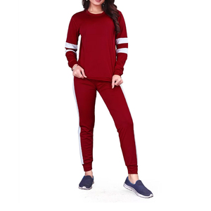 Femmes 100% coton décontracté Gym Jogging costumes motif solide à manches longues à capuche hiver survêtement 2 pièces à capuche pour grande taille - Product Image 1
