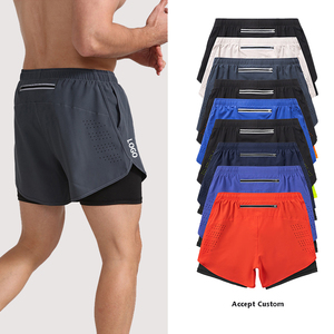 Pantalones cortos para correr de secado rápido para hombre, deportes de entrenamiento atlético con forro de compresión, bolsillo lateral para mujer, pantalones cortos de gimnasio 2 en 1 - Product Image 6