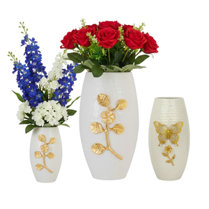 Florero Creativo de Latón, Maceta de Metal Blanca con Forma de Dholak para Decoración del Hogar, Sala de Estar, Diseño Dorado Repujado Hecho a Mano - Product Image 5