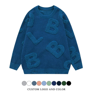 Custom Logo Mens Crew Neck Long Sleeve <b>Pullover</b> <b>Sweater</b> 3d Letter Embroidery Pattern Men'S Knitted <b>Sweaters</b> - Product Image 5