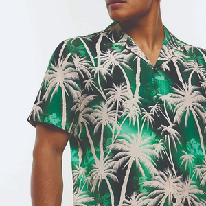 Chemises hawaïennes d'été pour hommes personnalisables - Vente en gros, manches courtes, motif uni, polyester/coton, respirantes et à séchage rapide - Product Image 4