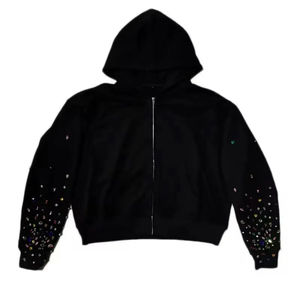 Sudadera con Capucha Extra Grande, Lavada al Ácido, con Logotipo Personalizado OEM, con Pedrería, Corta, con Cremallera, Unisex, Ropa Urbana para Hombre, Otoño, Digital - Product Image 1