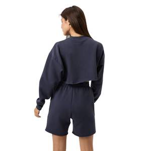 2026 Trendy Drop Shoulder Raw Hem Cropped Girls Sweatshirts Premium Quality <b>100</b>% <b>Cotton</b> Oversized Cropped Sweatshirt Women - Product Image 2