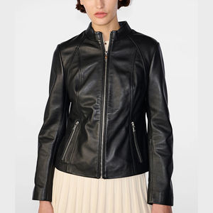 Chaqueta ganuine de piel de oveja elegante de diseño simple para mujer Chaquetas de cuerpo corto tarifa al por mayor moda personalizada OEM - Product Image 2