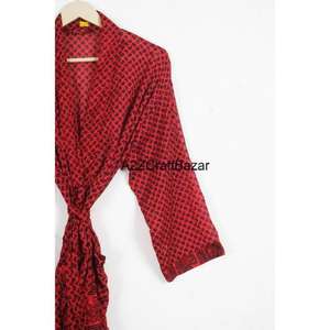 Wholesale Luxury <b>Women's</b> Elegant Patchwork Silk Kimono Robe V-Neck Drawstring Closure Full-Length Long Sleeves Soft Front - Product Image 6