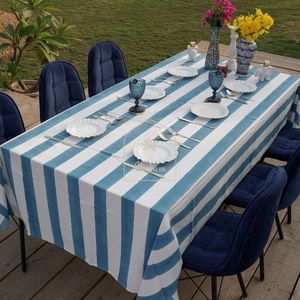 Indian Hand Block Printed <b>Tablecloth</b>, blue block print table cloths, floor length rectangle blue toile <b>tablecloth</b>, blue cover - Product Image 1