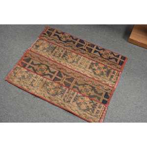 Alfombra de lana tradicional marrón verde de 2,4x2,8 pies, área grande, látex de retazos rectangulares turcos para pasillo, dormitorio, habitación, mesita de noche, nuevo - Product Image 4