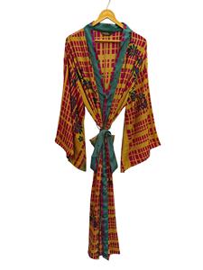 ชุดบิกินี่ชุดคลุมสำหรับกลางคืนเสื้อคลุมยาวแบบเย็บต่อกันชุดกิโมโนทำด้วยมือสไตล์วินเทจผ้าไหมส่าหรี - Product Image 6