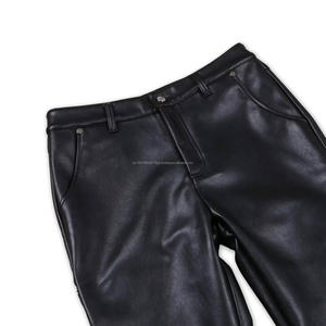 Custom Designer Solid Black <b>Flared</b> Pocket Zipper <b>Leather</b> Pants for Men - Product Image 2