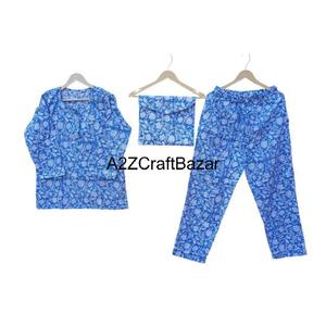 Conjunto de Pijama para Mujer, 100% Algodón, Estampado Floral Digital, Cuello con Cordón, Mangas Cortas, Largo Completo, a la Moda - Product Image 1