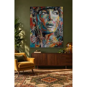 Impression sur toile de visage de femme avec effet de gouttes de peinture colorées Fida - Product Image 1