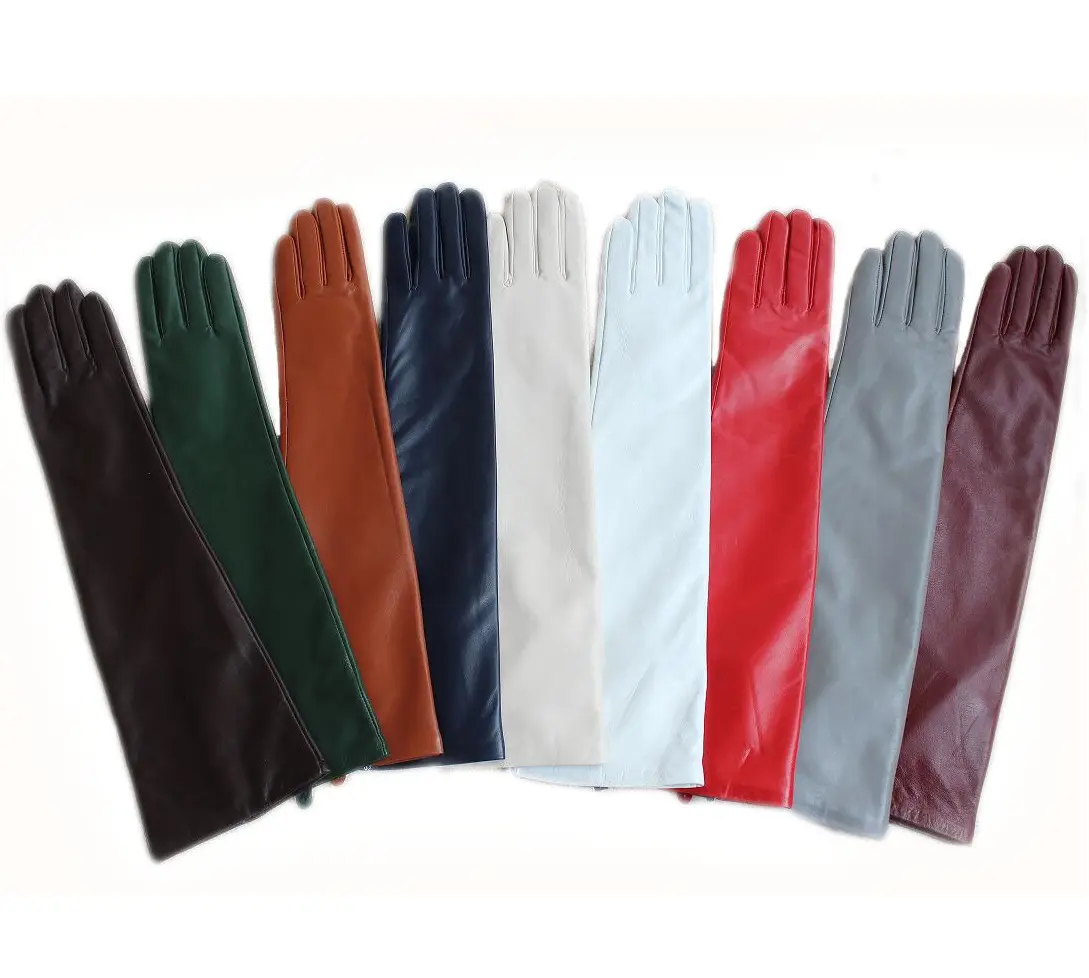 Wholesale Customized Design Women's Fashion Party Opera Winter Sheepskin Elbow Length Long Leather Gloves