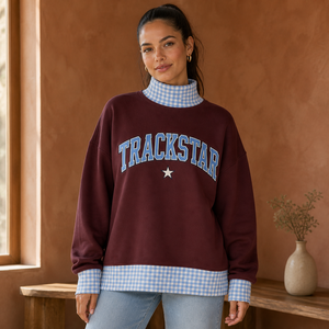 Sudadera Gráfica de Cuello Alto para Mujer con Logotipo Chenille TS-MN-048, Hombros Caídos Oversize, Estilo Trackstar, OEM, Marca Privada - Product Image 3