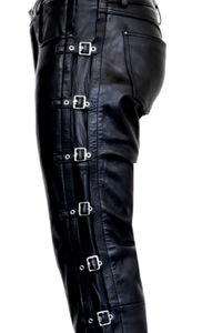 Good Quality Custom Made <b>Men's</b> <b>Black</b> Motorcycle Style <b>Real</b> Leather Trousers Cowhide Windproof Biker Leather Pants - Product Image 6