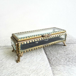 Caja de almacenamiento de vidrio biselado rectangular con borde de latón de calidad de exportación del vendedor superior, acabado dorado para el hogar, caja de baratija de boda al mejor precio - Product Image 1