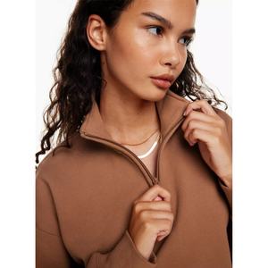 Jersey de manga larga con logotipo personalizado para mujer, jersey básico informal, sudadera lisa con cuello levantado, forro polar de algodón 100%, diseño de marca personalizado - Product Image 2